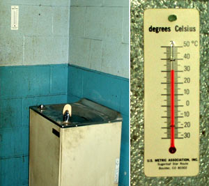 Image of thermometer in Hadady's employee locker room